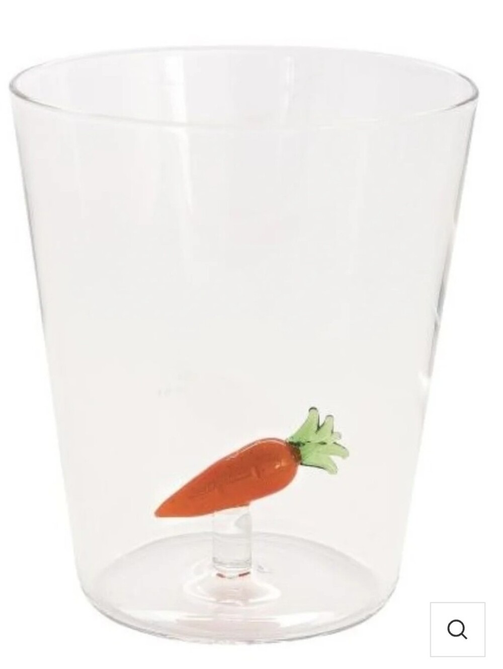 Hand-blown borosilicate glass tumbler featuring a decorative 3D glass carrot